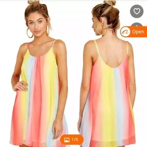 Womens Rainbow Colorful Strap Summer Dress Casual Lovely Chiffon Sundress Mini